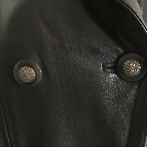 HP- DONNA PELLE LONG VINTAGE TIMELESS BLACK LEATHER TRENCH COAT/WITH HOOD/SZ S - Picture 7 of 16